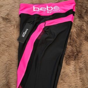 bebe sport black & hot pink yoga pants M & L